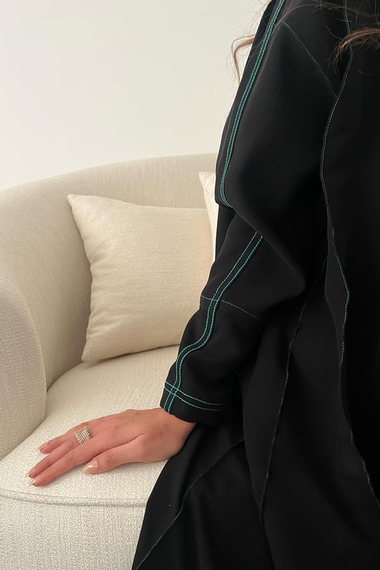 Black abaya with Green thread work