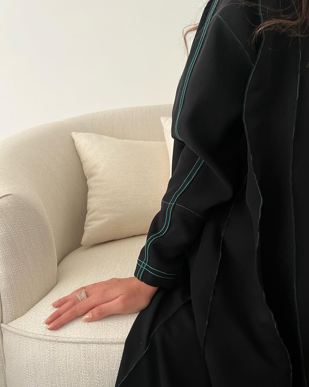 Black abaya with Green thread work