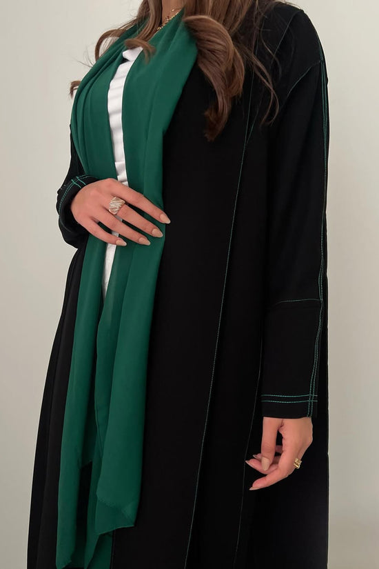 Black abaya with Green thread work
