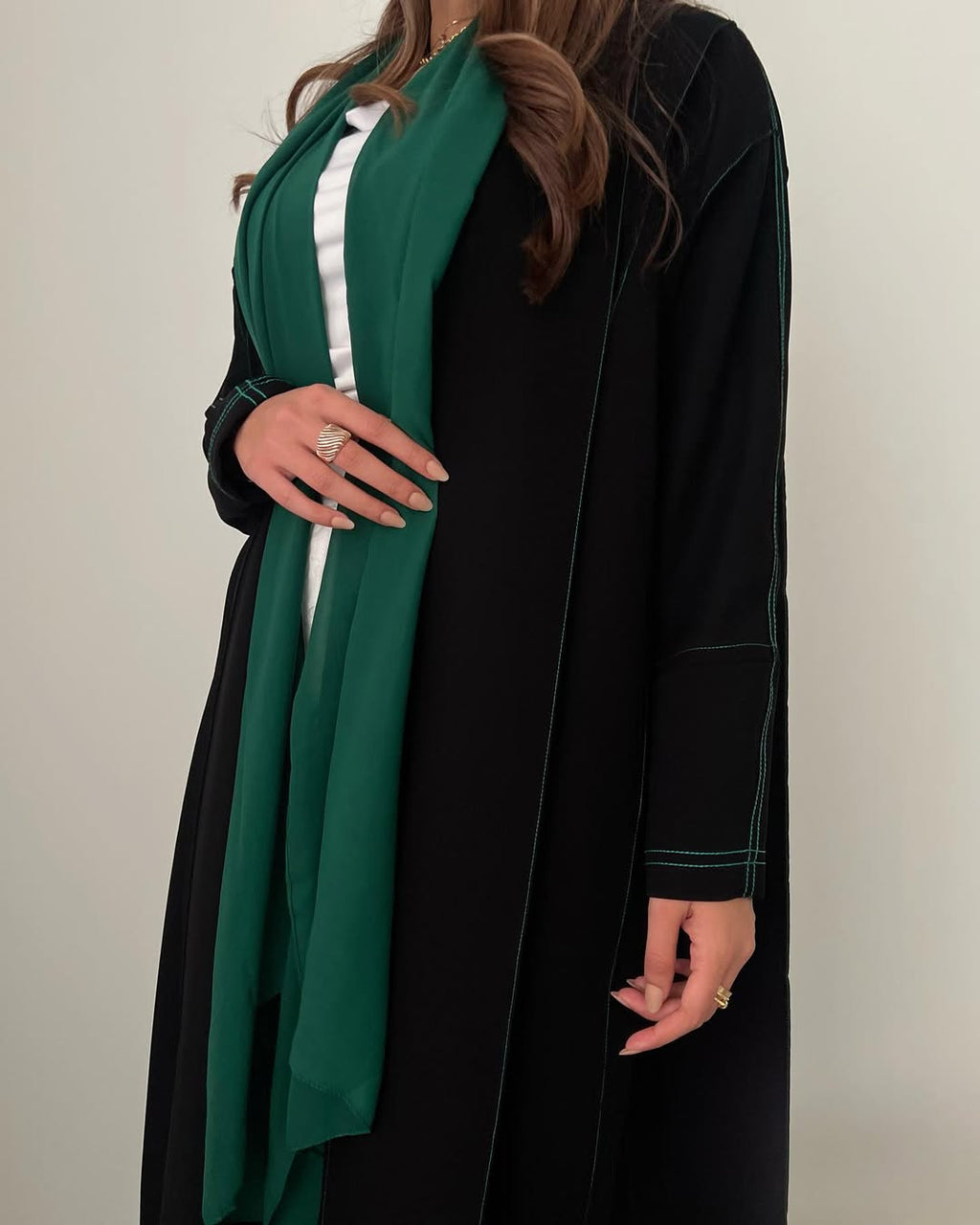 Black abaya with Green thread work