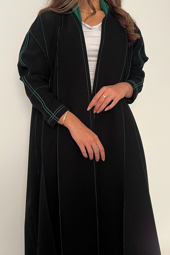 Black abaya with Green thread work