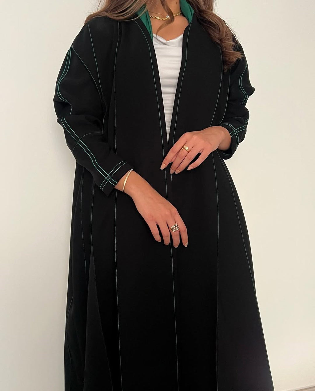 Black abaya with Green thread work