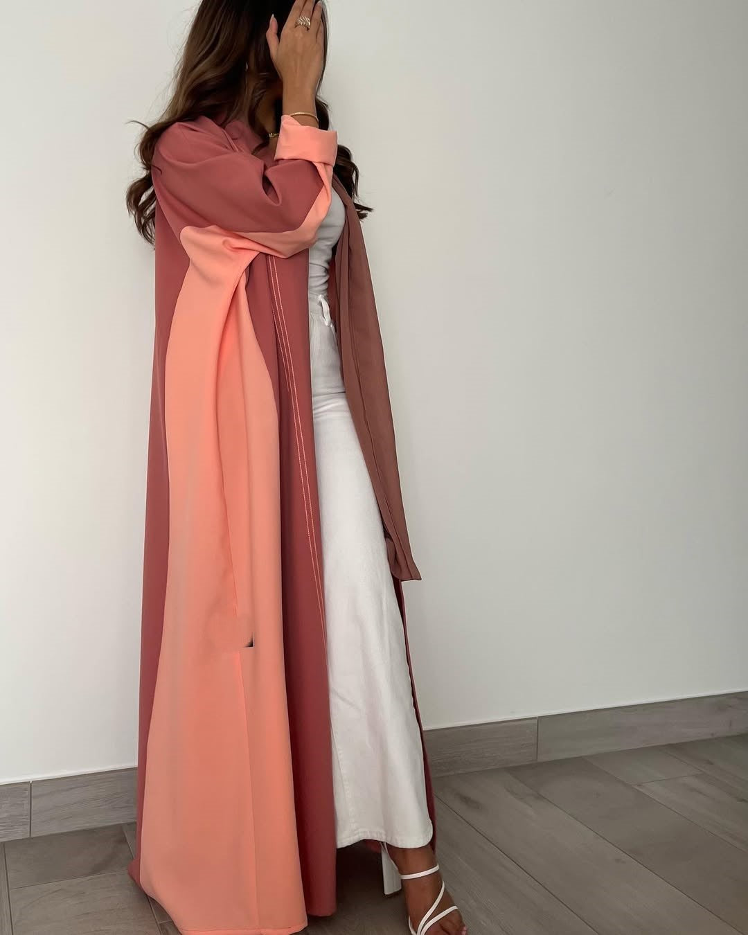 Double Shade Peach abaya with thread work