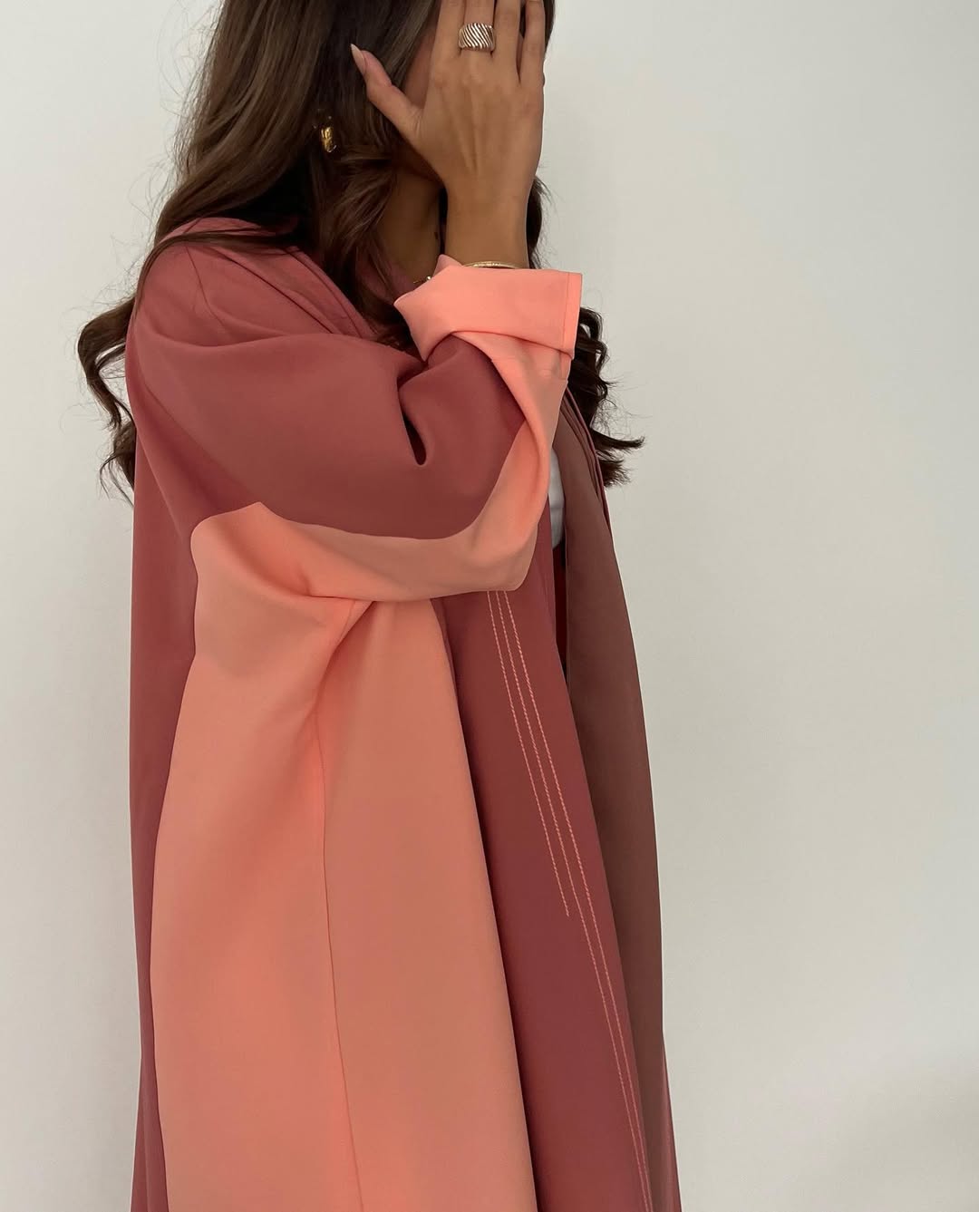 Double Shade Peach abaya with thread work