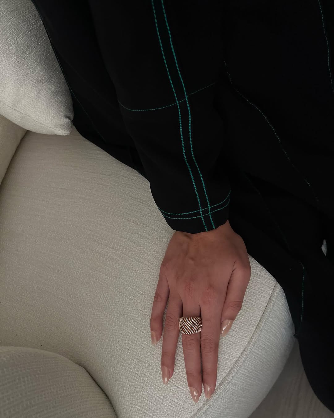 Black abaya with Green thread work