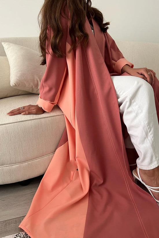Double Shade Peach abaya with thread work