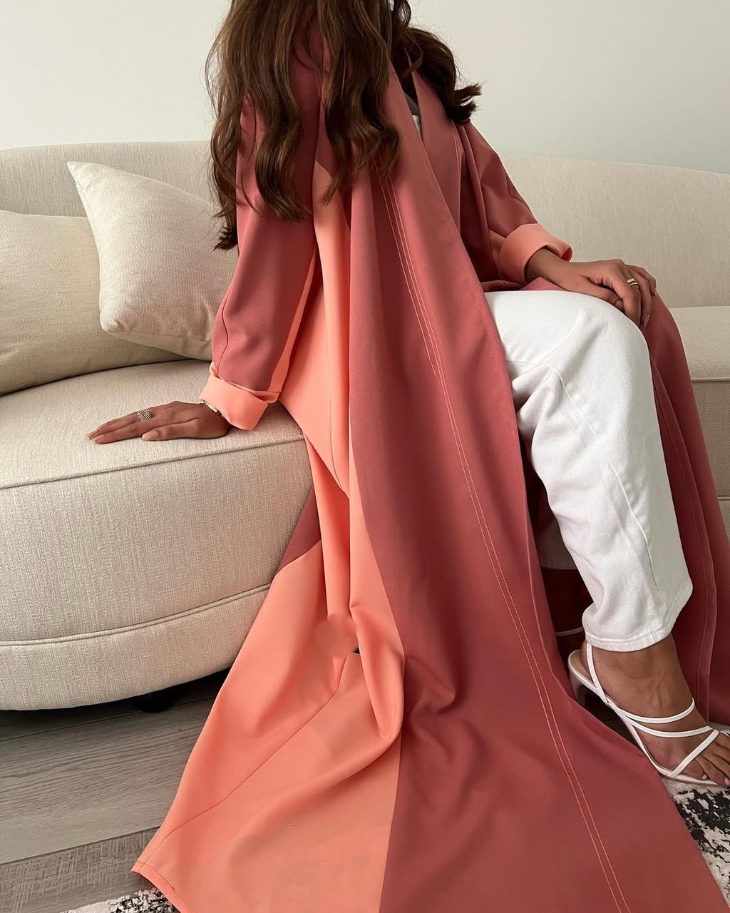 Double Shade Peach abaya with thread work