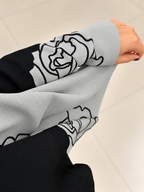 Grey Linen Abaya with Black Floral Detailing