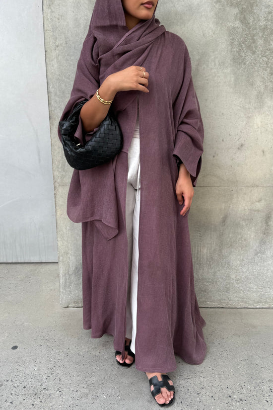 Turkish linen abaya, half-bisht cut - Mauve