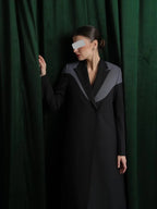 Black Blazer Abaya with Slate Grey Contrast Lapel