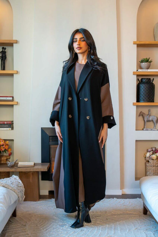 Black and brown crepe blazer abaya