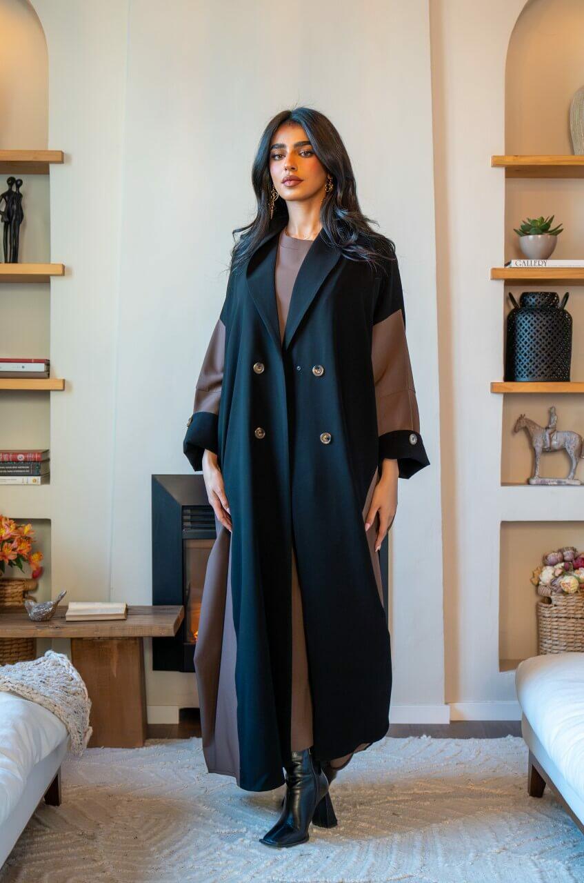 Black and brown crepe blazer abaya