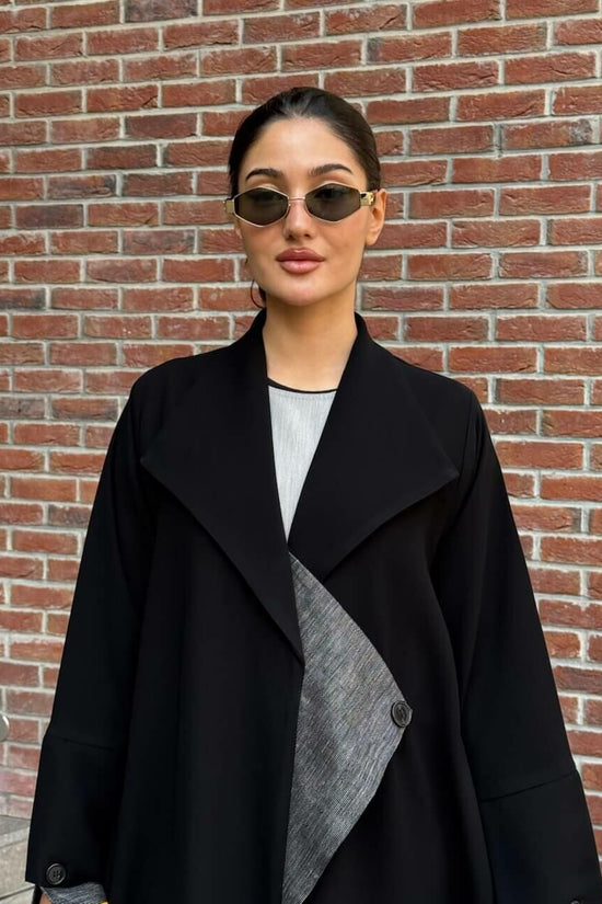 Black crepe abaya with striped trimming