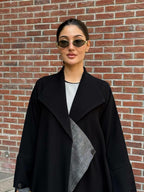 Black crepe abaya with striped trimming