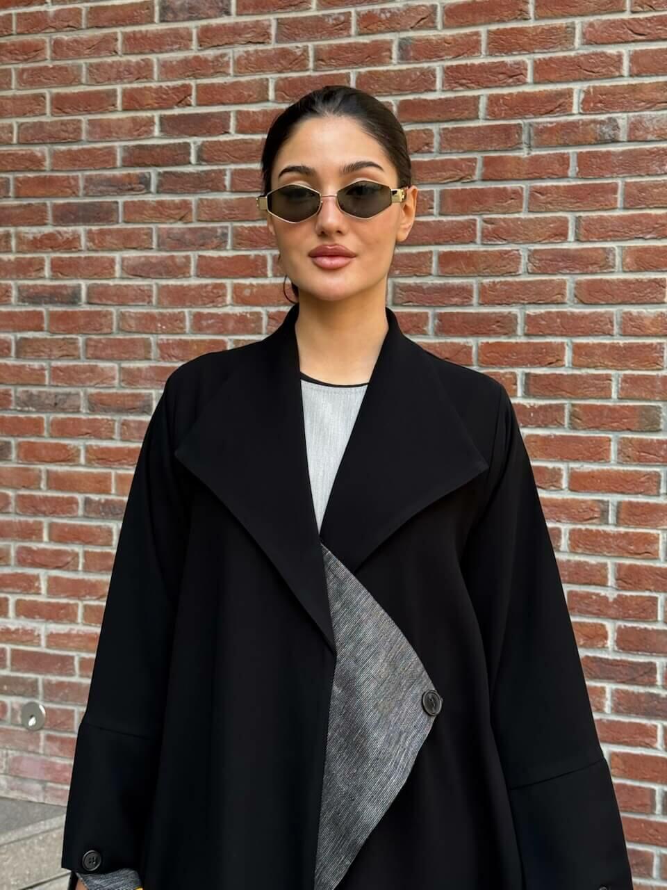 Black crepe abaya with striped trimming