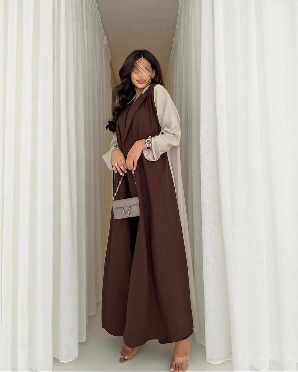 Brown wit Light brown combination Abaya