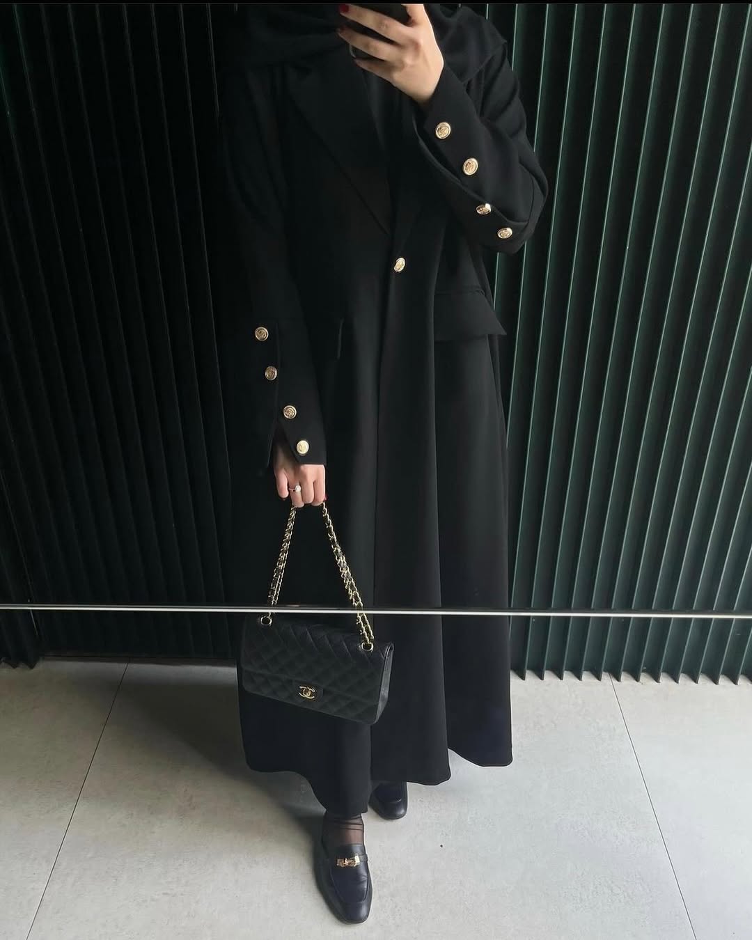 Black with Golden Button details Abaya