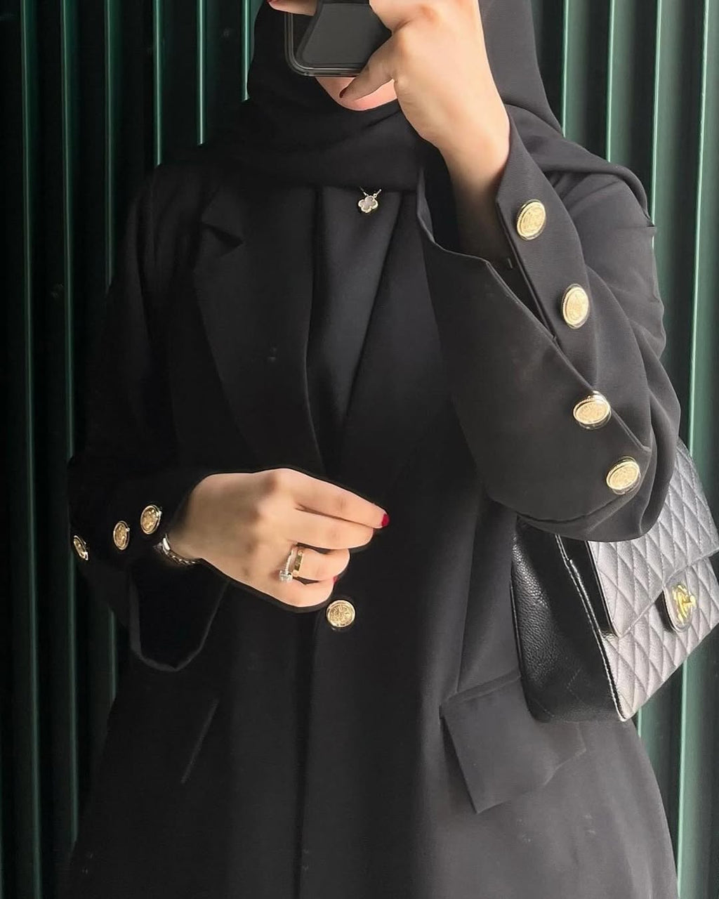 Black with Golden Button details Abaya
