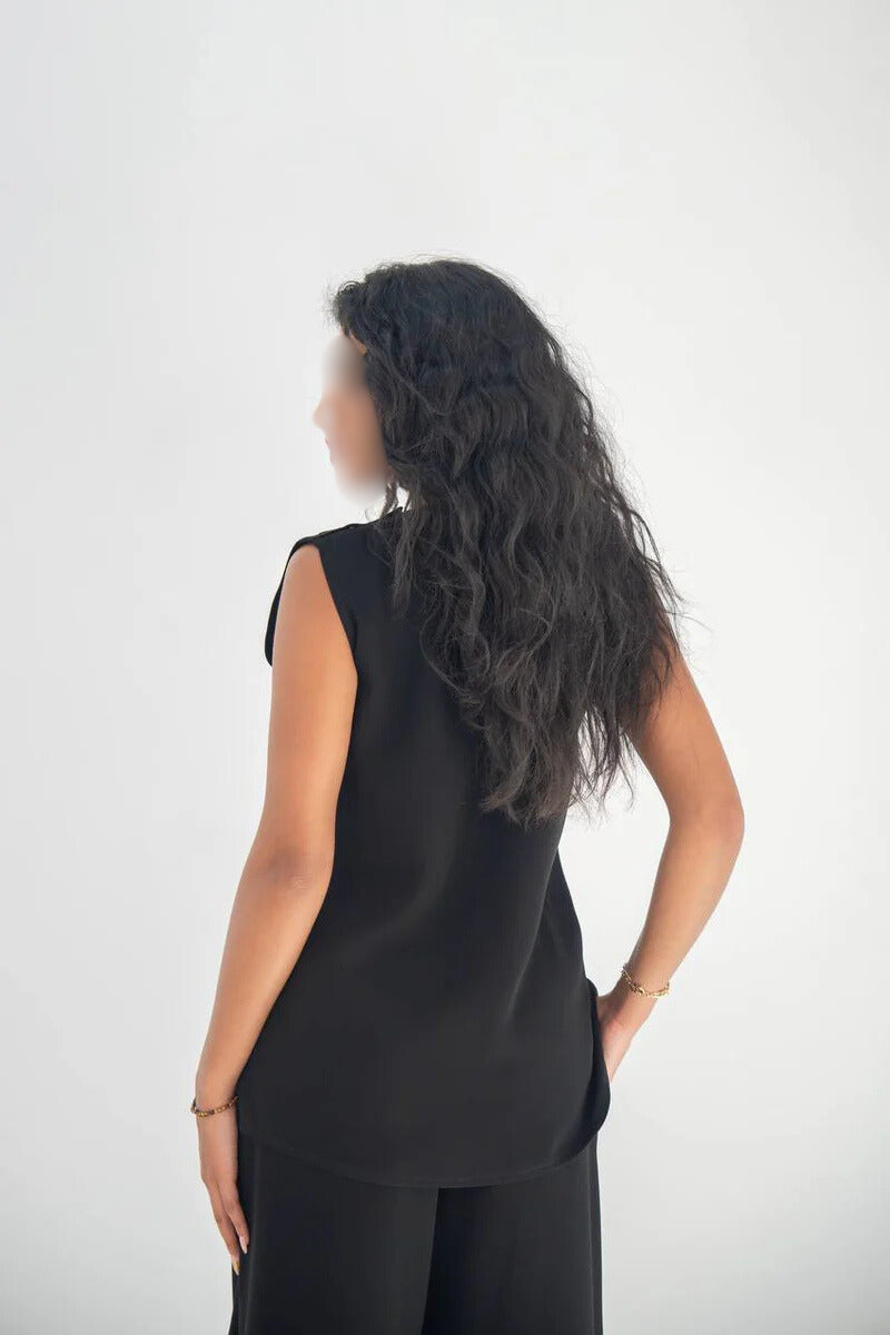 Black crepe blouse and pants set