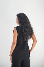 Black crepe blouse and pants set