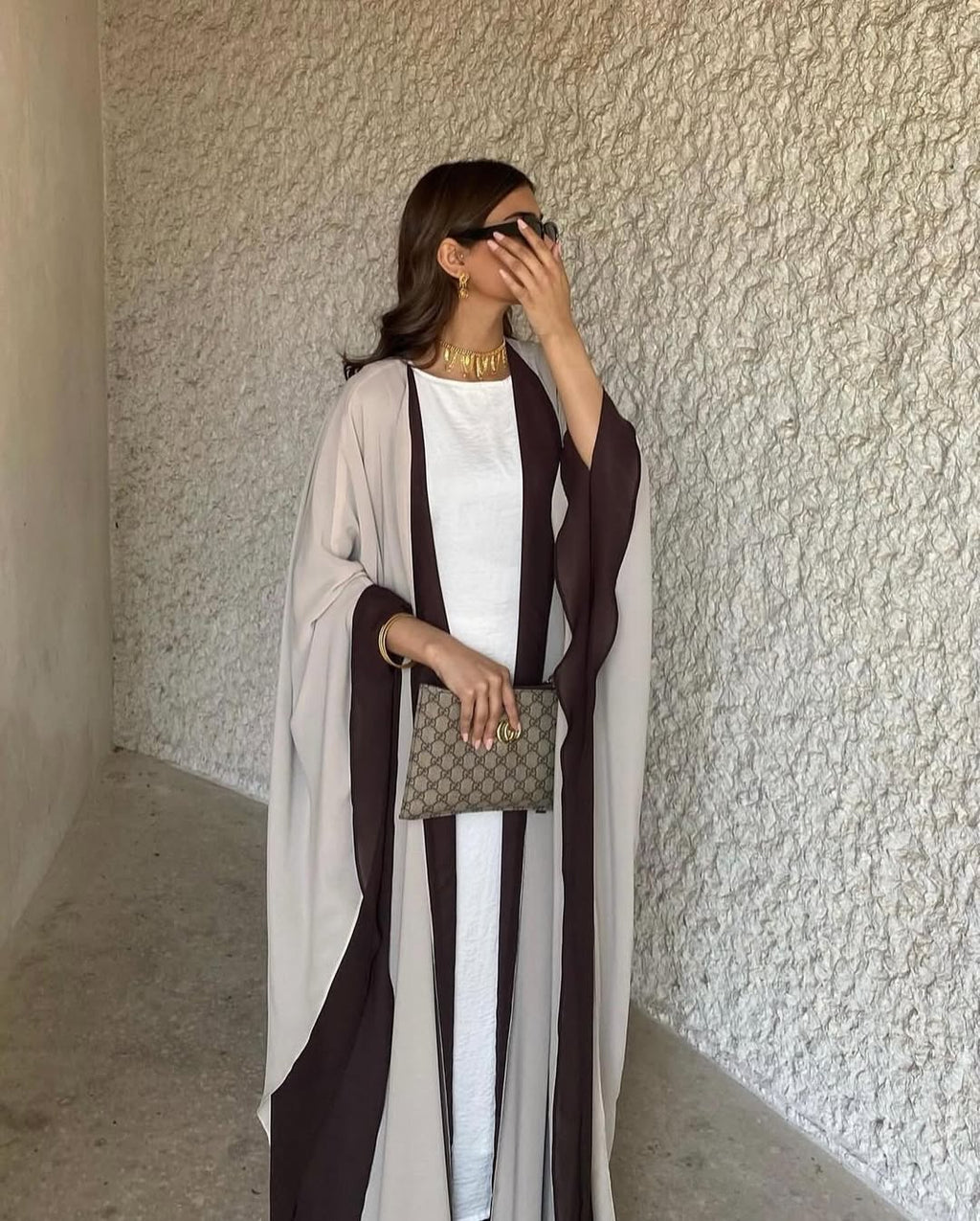 Light Beige and Brown Abaya