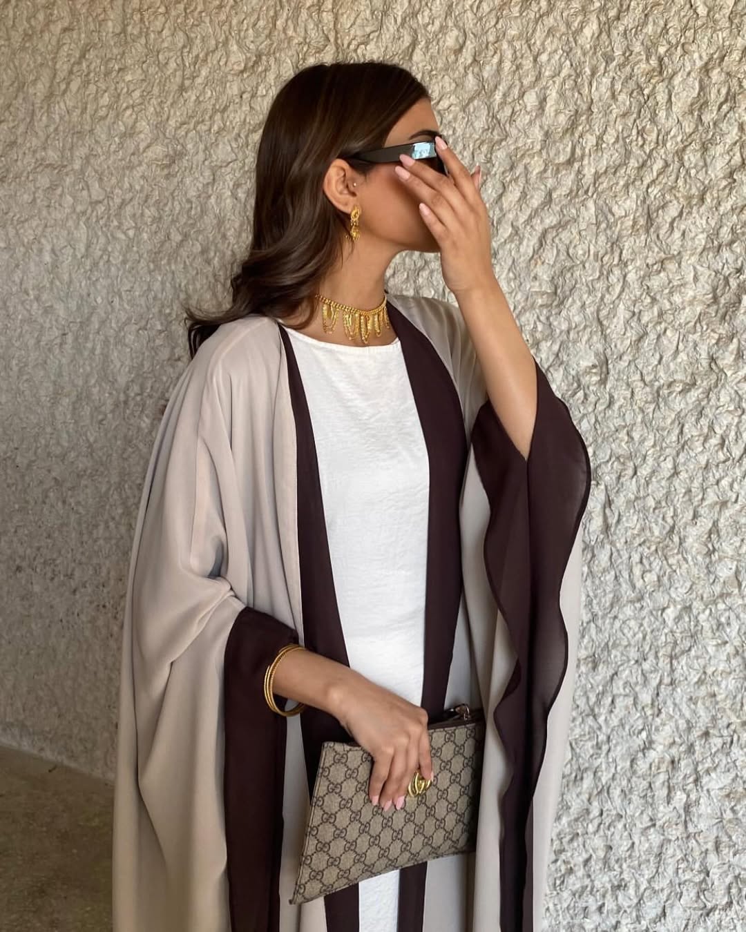 Light Beige and Brown Abaya