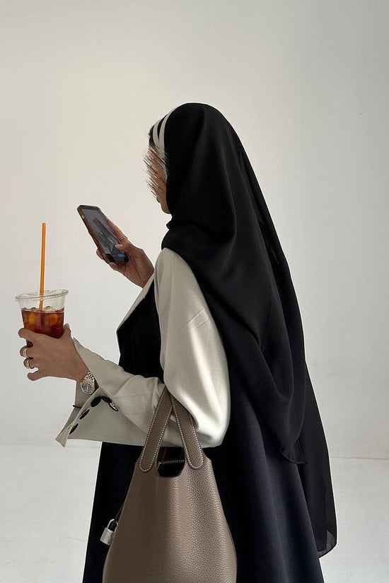 Off white with Black Abaya