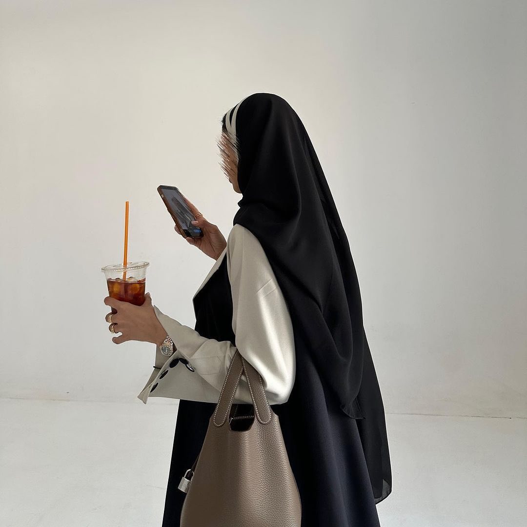 Off white with Black Abaya