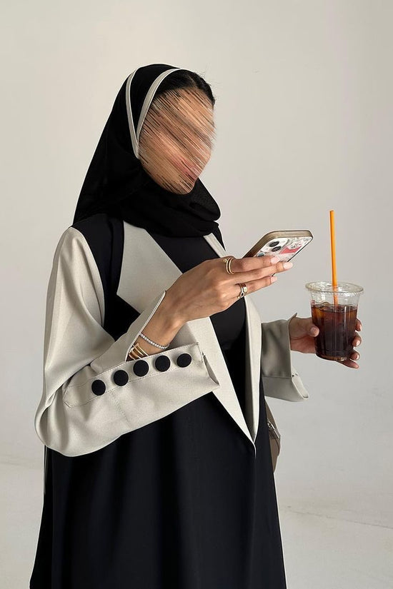 Off white with Black Abaya