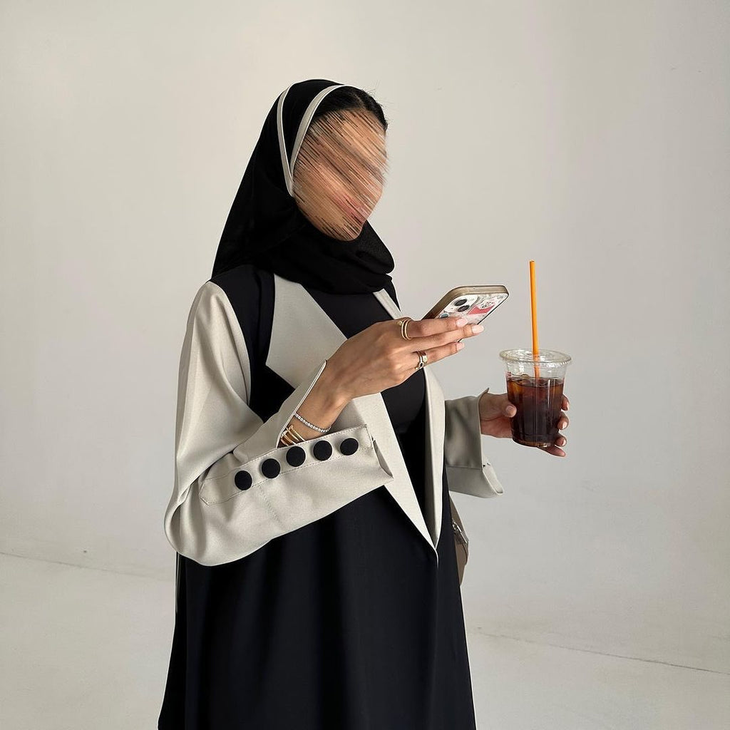 Off white with Black Abaya