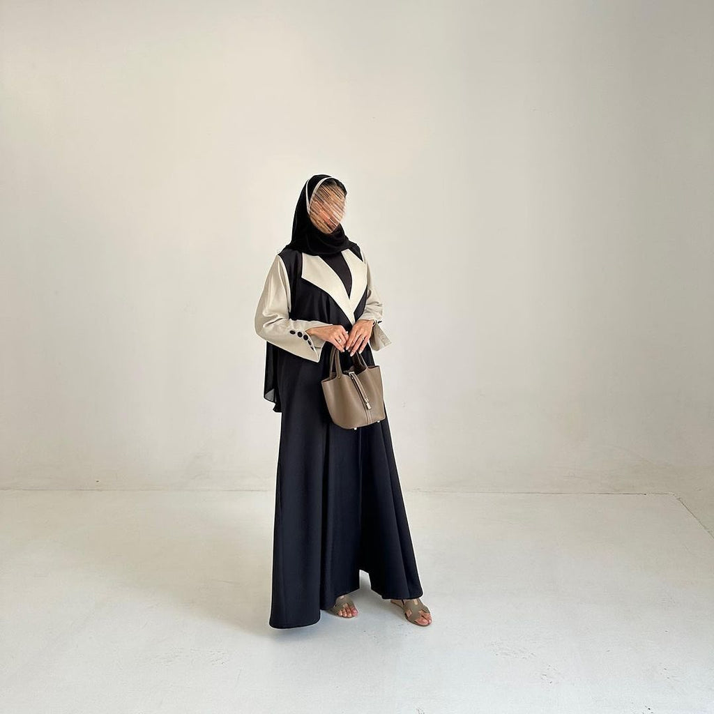 Off white with Black Abaya