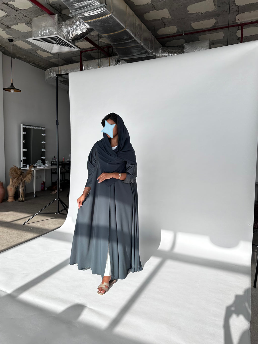 Flared cut with a collar Abaya - Green