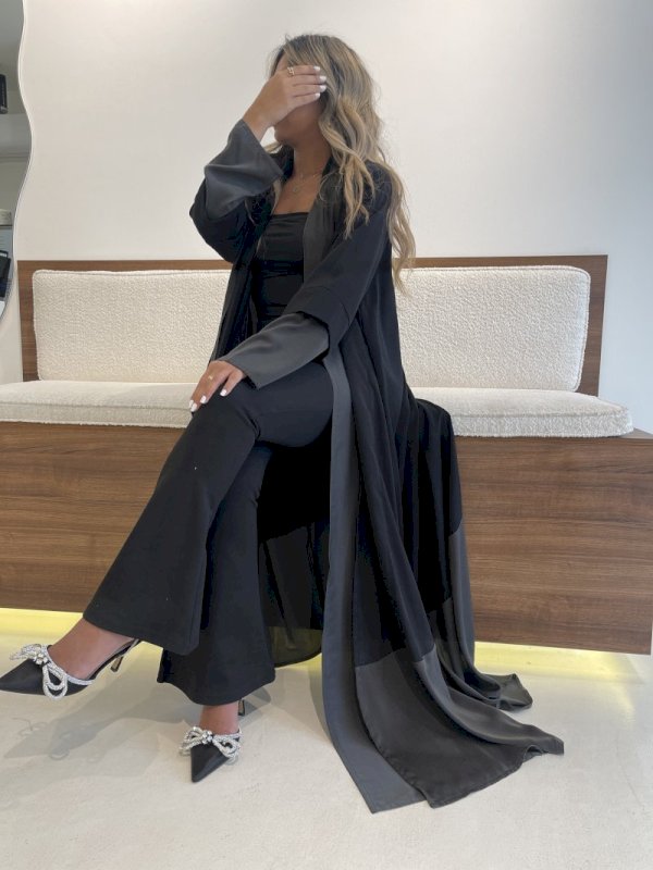 Simple Black with Grey Abaya