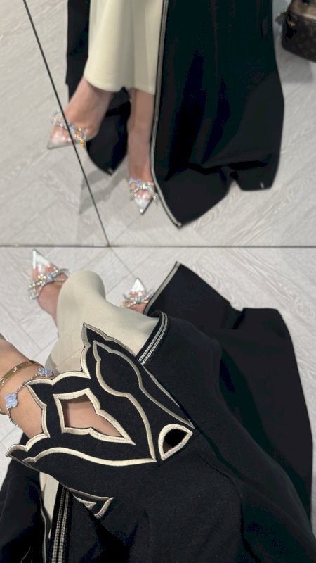 Black with Brown Embroidery Abaya with matching Inner