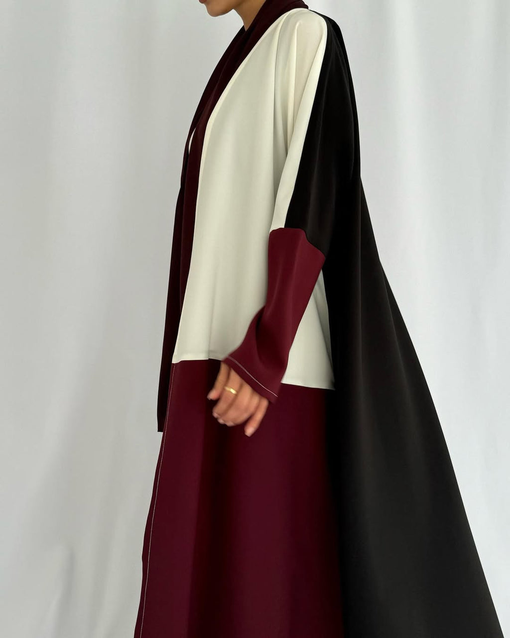 Crepe three shades abaya - Burgundy