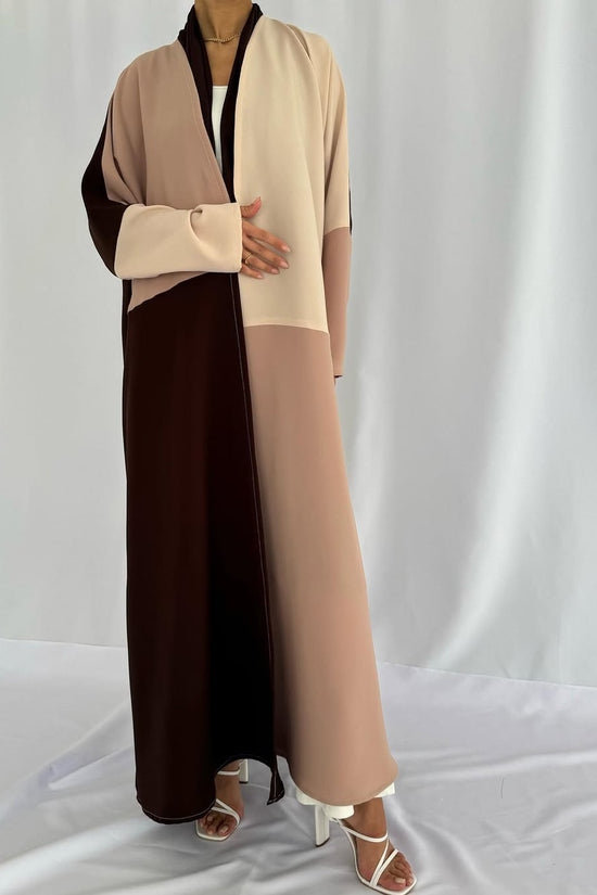 Crepe three shades abaya -Brown