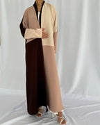 Crepe three shades abaya -Brown