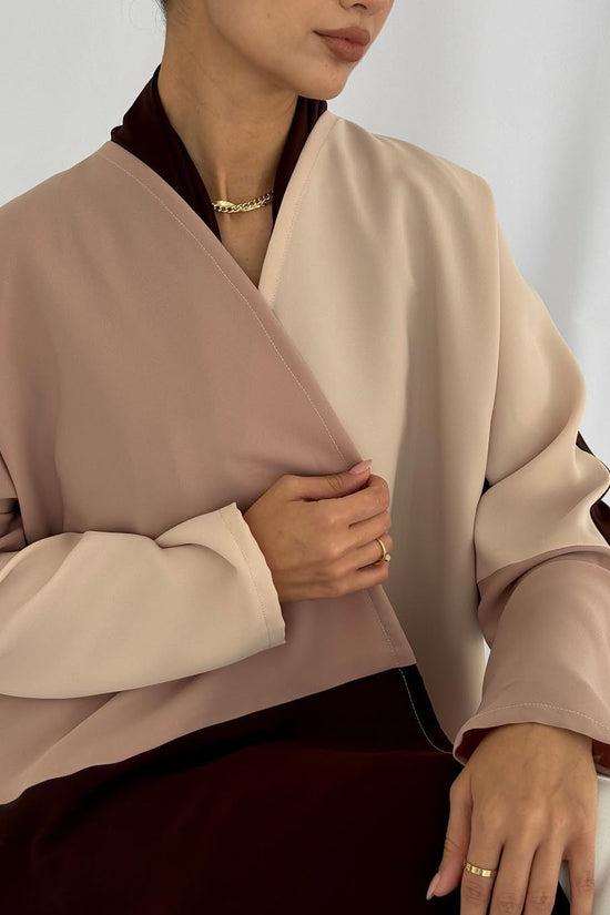 Crepe three shades abaya -Brown