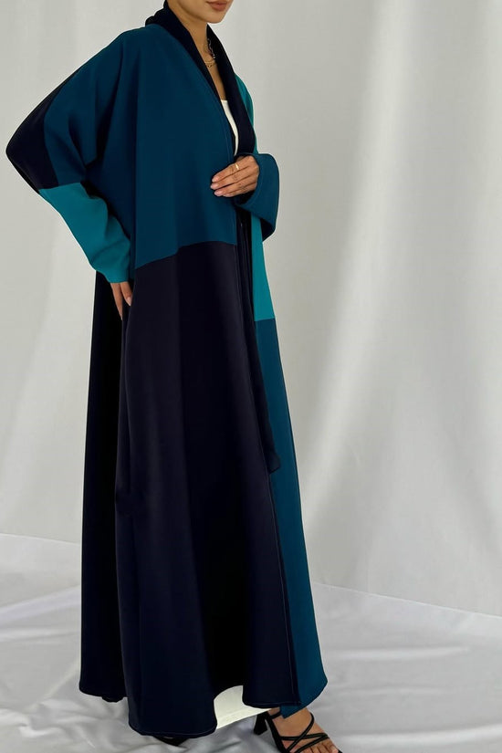 Crepe three shades abaya - Teal
