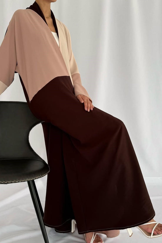 Crepe three shades abaya -Brown
