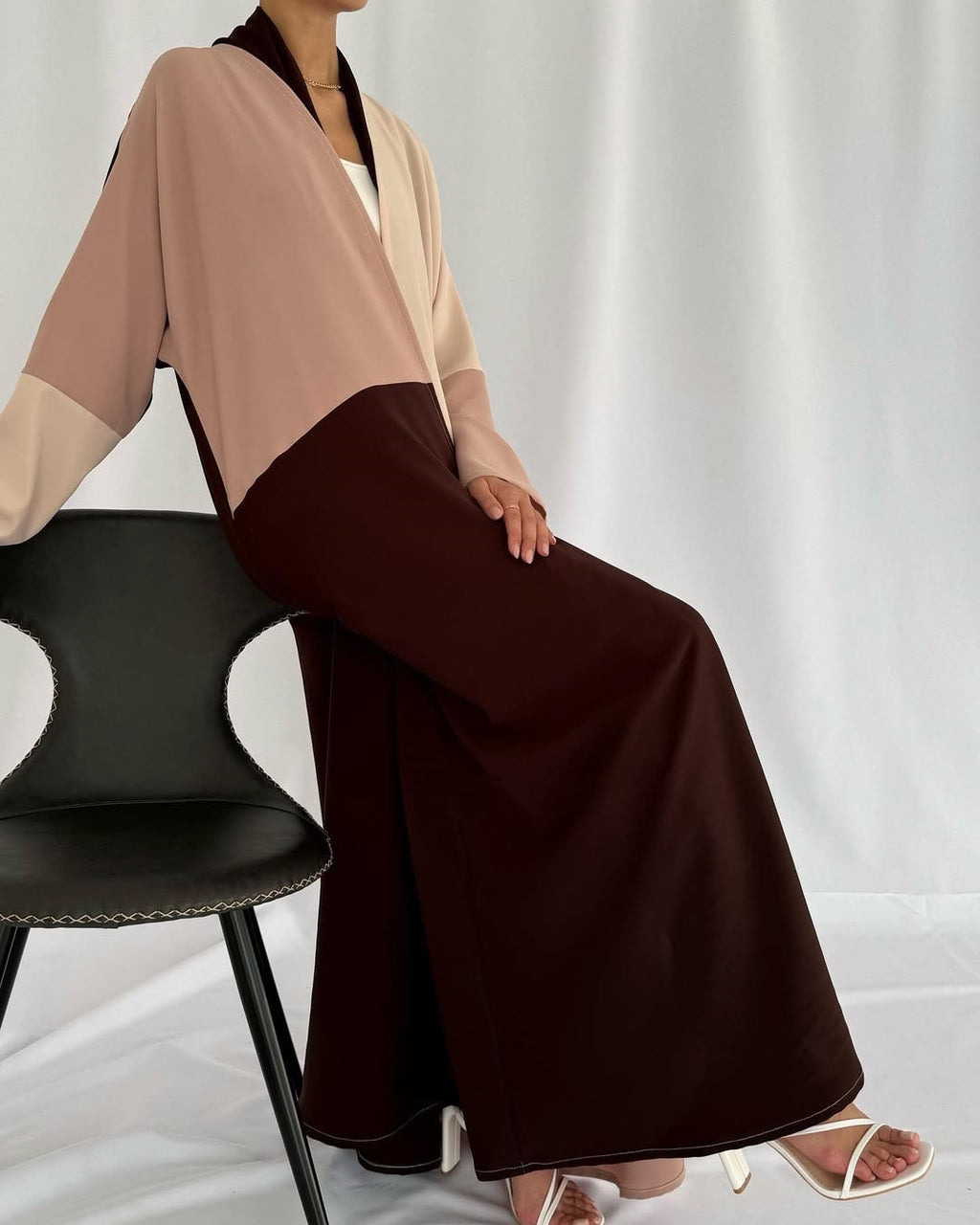 Crepe three shades abaya -Brown
