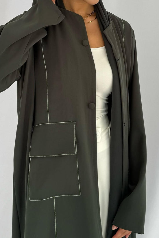 Blazer cut abaya in crepe - Green