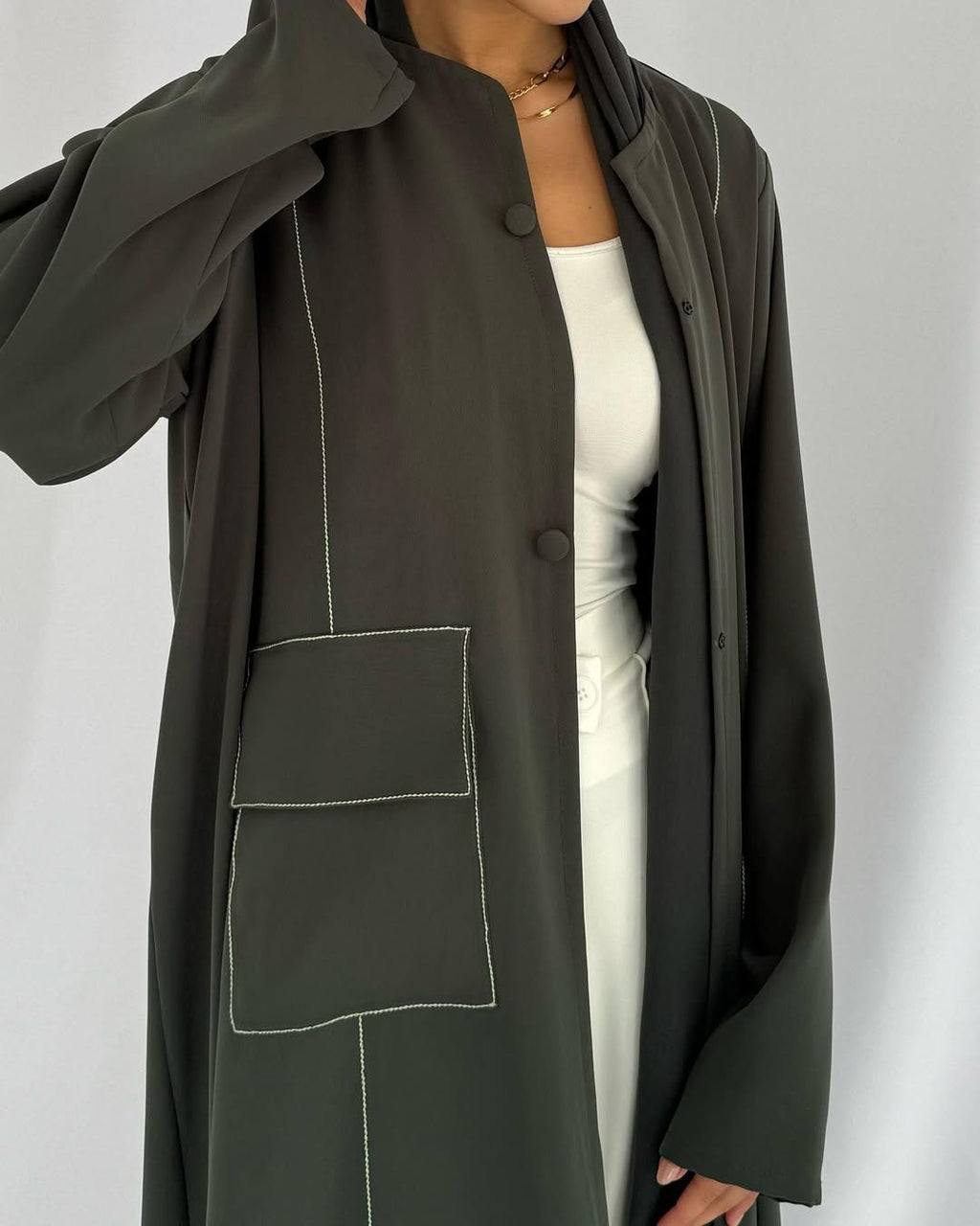 Blazer cut abaya in crepe - Green