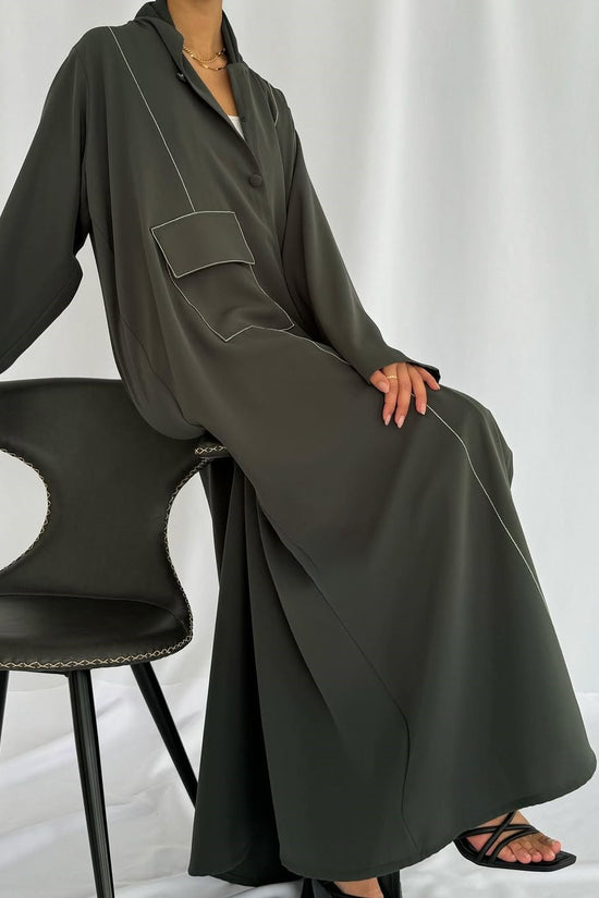 Blazer cut abaya in crepe - Green
