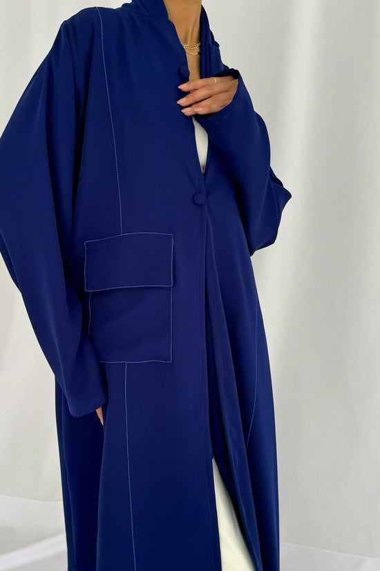 Blazer cut abaya in crepe - Royal Blue