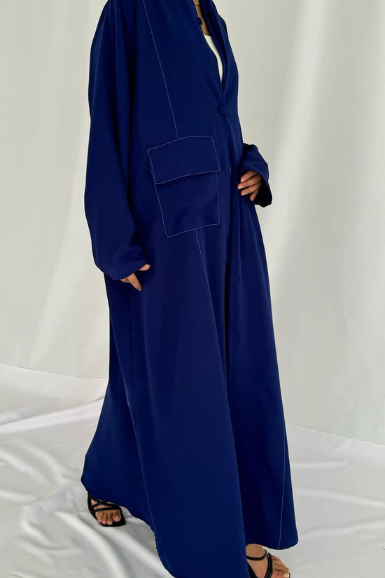 Blazer cut abaya in crepe - Royal Blue