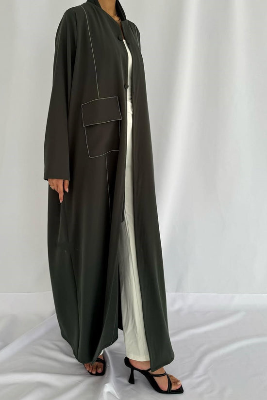 Blazer cut abaya in crepe - Green