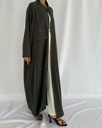 Blazer cut abaya in crepe - Green