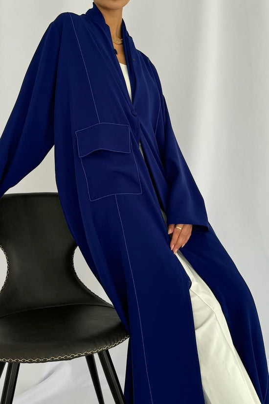 Blazer cut abaya in crepe - Royal Blue