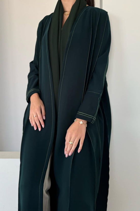 Green abaya with contrast thread